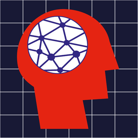 Stylized human head in profile and a diagram of neural pathways through the brain as a concept for mental health or neurological diseaseのイラスト素材