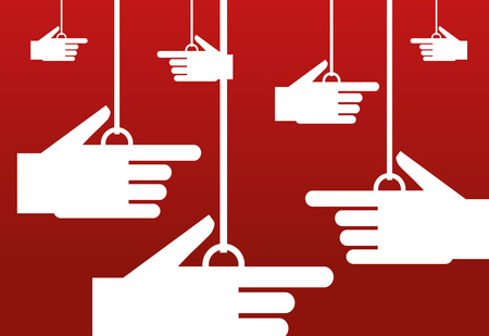 Stylized blank white hands pointing fingers in different directions with copy spaceのイラスト素材