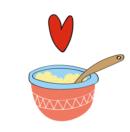 A delicious bowl of freshly made porridge or oat cereal with a red heart shape floating above it to show how much we love porridgeのイラスト素材