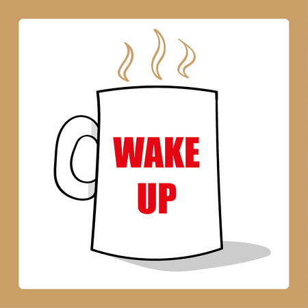 mug of coffee or tea with the words Wake Up added in red textのイラスト素材