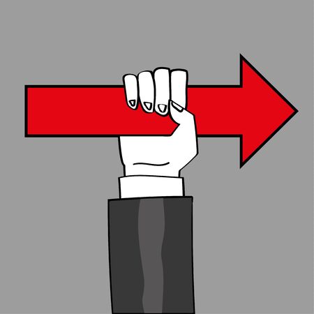 Hand and arm in a business suit holding a red arrow up to point you in the right directionのイラスト素材