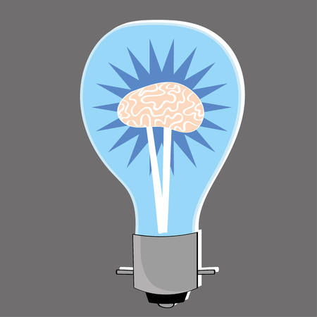 Light bulb with a human brain at the center as a metaphor for bright ideas and innovationのイラスト素材