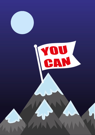 Flag at the top of the mountain with the words You Can as a metaphor for achieving your ambitions and plansのイラスト素材