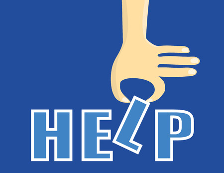 Help concept with a stylized hand inserting one of the letters to complete the wordのイラスト素材