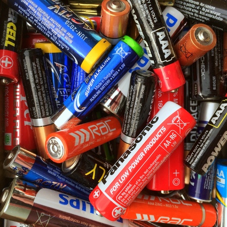 London, England - October 11, 2016: Random collection of batteries of various sizes and brands ready...