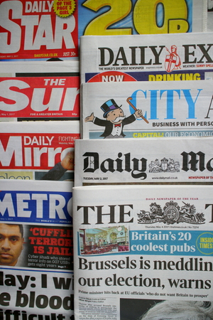 Bracknell, England - May 08, 2017: A random selection of British daily newspapers currently in circulationのeditorial素材