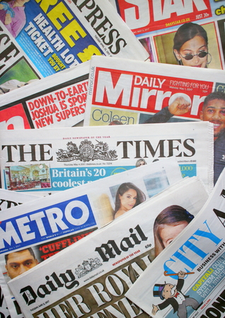 Bracknell, England - May 08, 2017: A random selection of British daily newspapers currently in circulationのeditorial素材