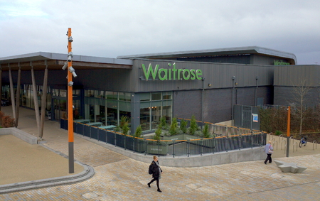 Bracknell, England - January 31, 2018: People passing by the Waitrose supermarket store, part of the new Lexicon shopping center in Bracknell, Englandのeditorial素材
