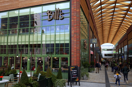Bracknell, England - February 09, 2019: The exterior of Bill's Cafe in the town center of Bracknell, England. Bill's is a British cafe chain founded by Bill Collison in 2000のeditorial素材