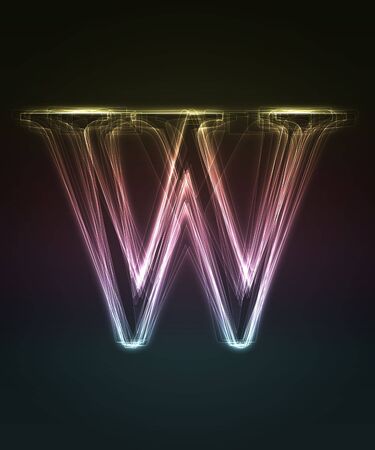 Glowing font. Shiny letter W.の写真素材
