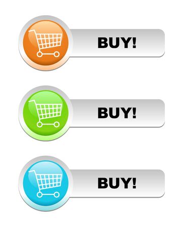 Shopping glossy basket illustration in three color blue, green, orangeのイラスト素材