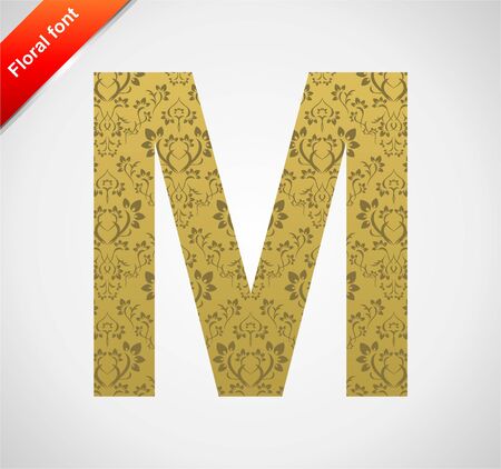 Floral letter isolated on the seamless retro golden damask backgroundのイラスト素材