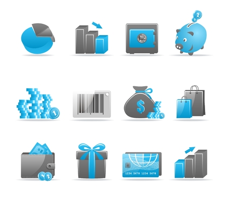 Set of 12 glossy web icons. Shopping, business and money icon set. Part 4. (see other in my portfolio)のイラスト素材