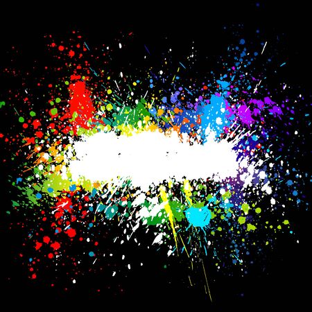 Illustration of line color paint splashes on black background.のイラスト素材