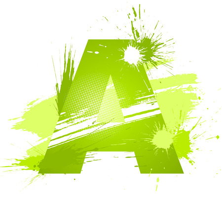 Green abstract paint splashes font. Letter A.のイラスト素材