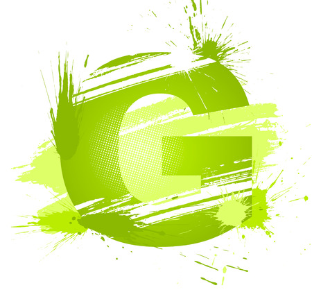 Green abstract paint splashes font. Letter G. のイラスト素材
