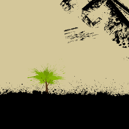Abstract illustration. Grunge background with splash tree. のイラスト素材