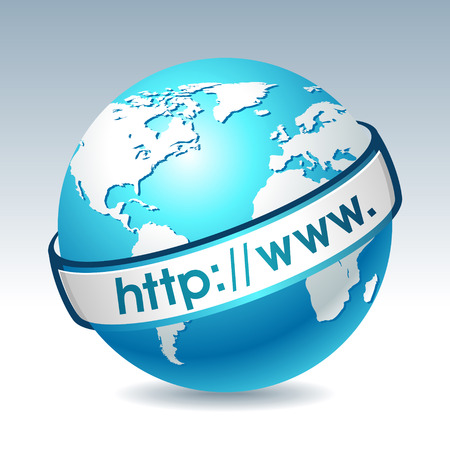 Globe with internet address. Clean illustration on gradient background. Web design element.のイラスト素材