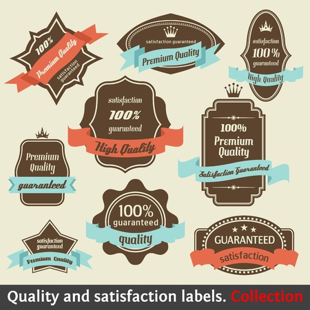 Vintage Premium Quality and Satisfaction Guarantee Label collection. Design Elements with retro and vintage style のイラスト素材
