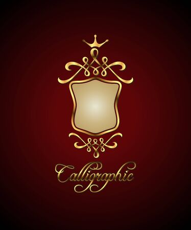 Calligraphic and decor element  Golden shield  Vector illustration のイラスト素材