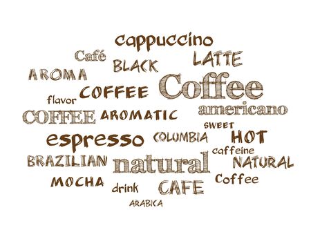 Coffee. Vector word cloud background. Hand drawn style text.のイラスト素材