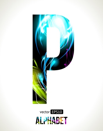  light effect alphabet. Easy customizable.  Letter  P.のイラスト素材