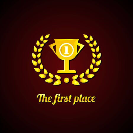 The first place. Gold Laurel Wreath and cup.のイラスト素材