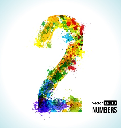 Color Paint splashes. Gradient Vector Font. Number 2.のイラスト素材