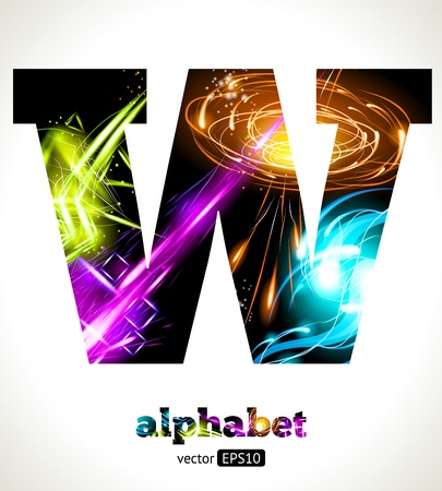 Customizable Light Effect Alphabet. Design Abstract Letter W.のイラスト素材