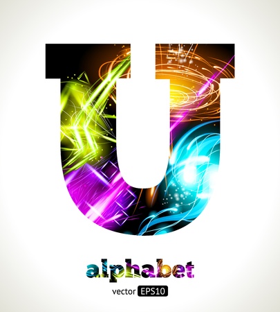Customizable Light Effect Alphabet. Design Abstract Letter U.のイラスト素材