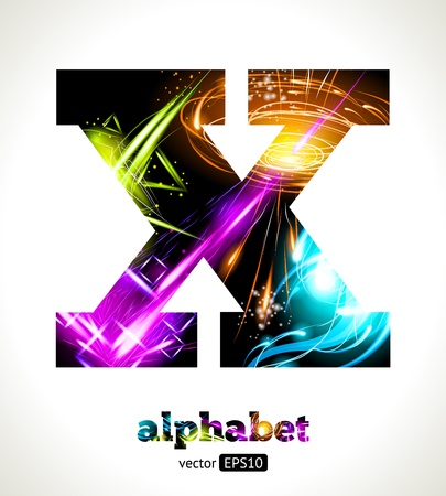 Vector Customizable Light Effect Alphabet. Design Abstract Letter X.のイラスト素材