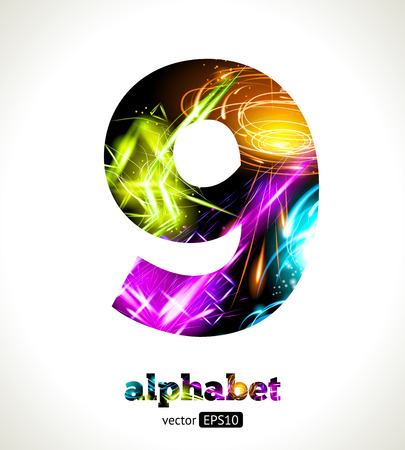 Vector Customizable Light Effect Alphabet. Design Abstract figure 9.のイラスト素材