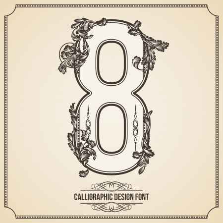 Calligraphic Font. Number  8. Vector Design Background. Swirl Style Illustration.のイラスト素材