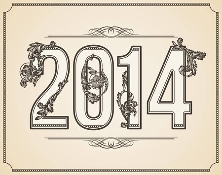 Calligraphic number 2014. Vector Design Background. Swirl Style Illstaration.のイラスト素材
