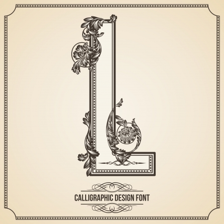 Calligraphic Design Font with Typographic Floral Elements for your Artworks. Nice for Page Decoration. Letter L.のイラスト素材