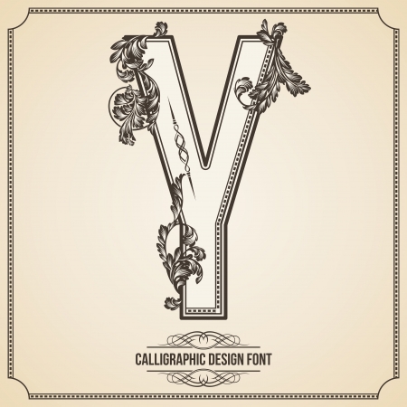 Calligraphic Design Font with Typographic Floral Elements for your Artworks. Nice for Page Decoration. Letter Y.のイラスト素材