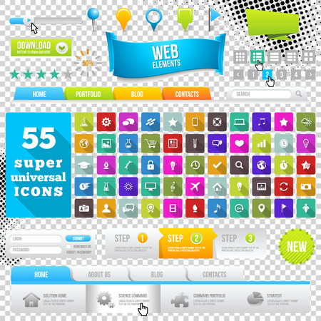Set of Flat Design Icons, Elements, Widgets and Menus. Website Design Templatesのイラスト素材