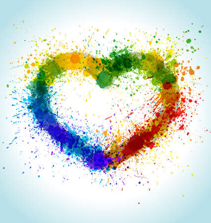 Color Paint Splashes Heart Background. Gradient Vector Love Frame.の写真素材