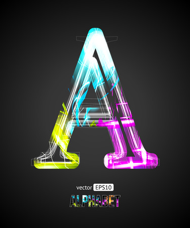 Vector Design Light Effect Alphabet. Letter A on a Black Background.のイラスト素材
