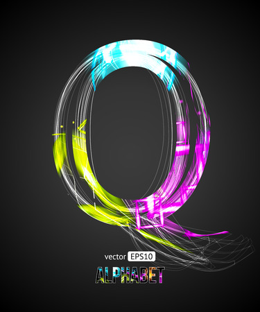 Vector Design Light Effect Alphabet. Letter Q on a Black Background.のイラスト素材