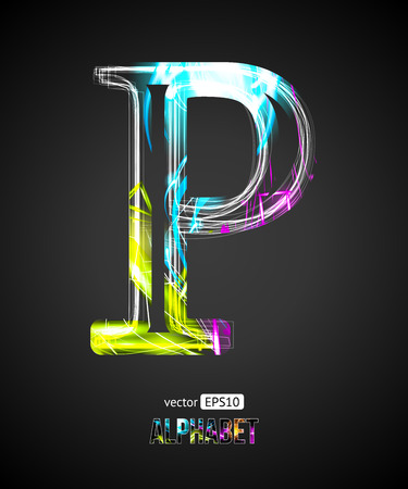 Vector Design Light Effect Alphabet. Letter P on a Black Background.のイラスト素材