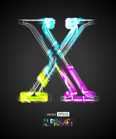 Vector Design Light Effect Alphabet. Letter X on a Black Background.のイラスト素材