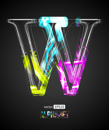 Vector Design Light Effect Alphabet. Letter W on a Black Background.のイラスト素材