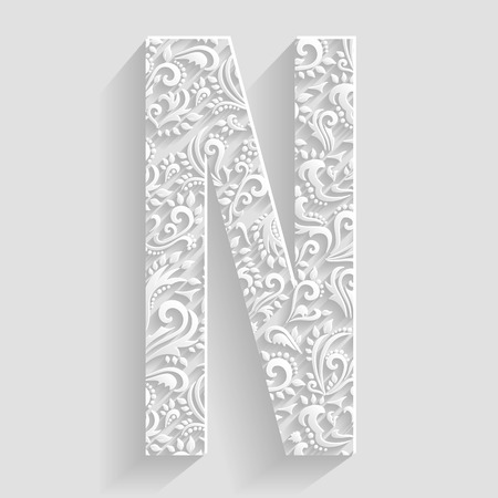 Letter N. Vector Floral Invitation cards Decorative Fontのイラスト素材