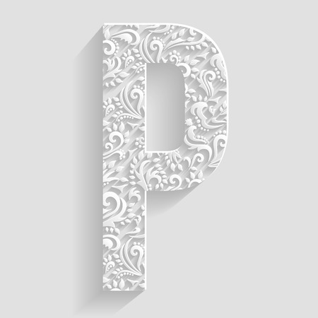 Letter P. Vector Floral Invitation cards Decorative Fontのイラスト素材