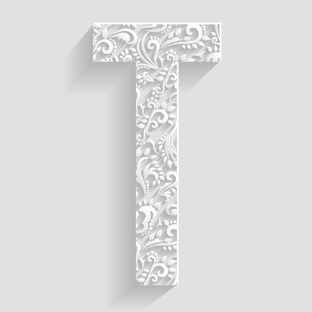 Letter T. Vector Floral Invitation cards Decorative Fontのイラスト素材