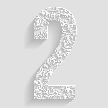 Number 2. Vector Floral Invitation cards Decorative Fontのイラスト素材
