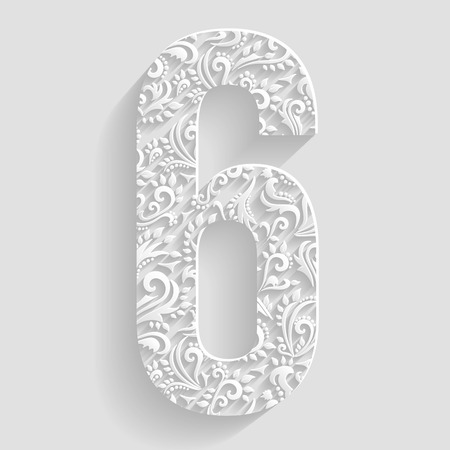 Number 6. Vector Floral Invitation cards Decorative Fontのイラスト素材