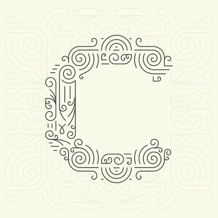 Vector Mono Line style Geometric Font Your for Text, Slogan, Template or Advertising. Golden Monogram Design element for Labels and Badges. Letter Cのイラスト素材