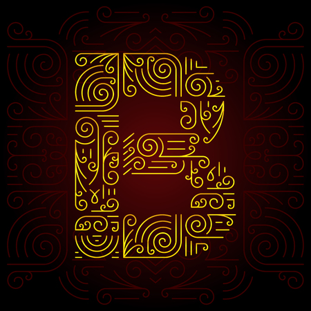 Vector Gold Mono Line style Geometric Font for Design Text, Slogan, Template or Advertising. Golden Monogram Design elements for Invitation, Postcard, Badges or Advertising. Letter Bのイラスト素材